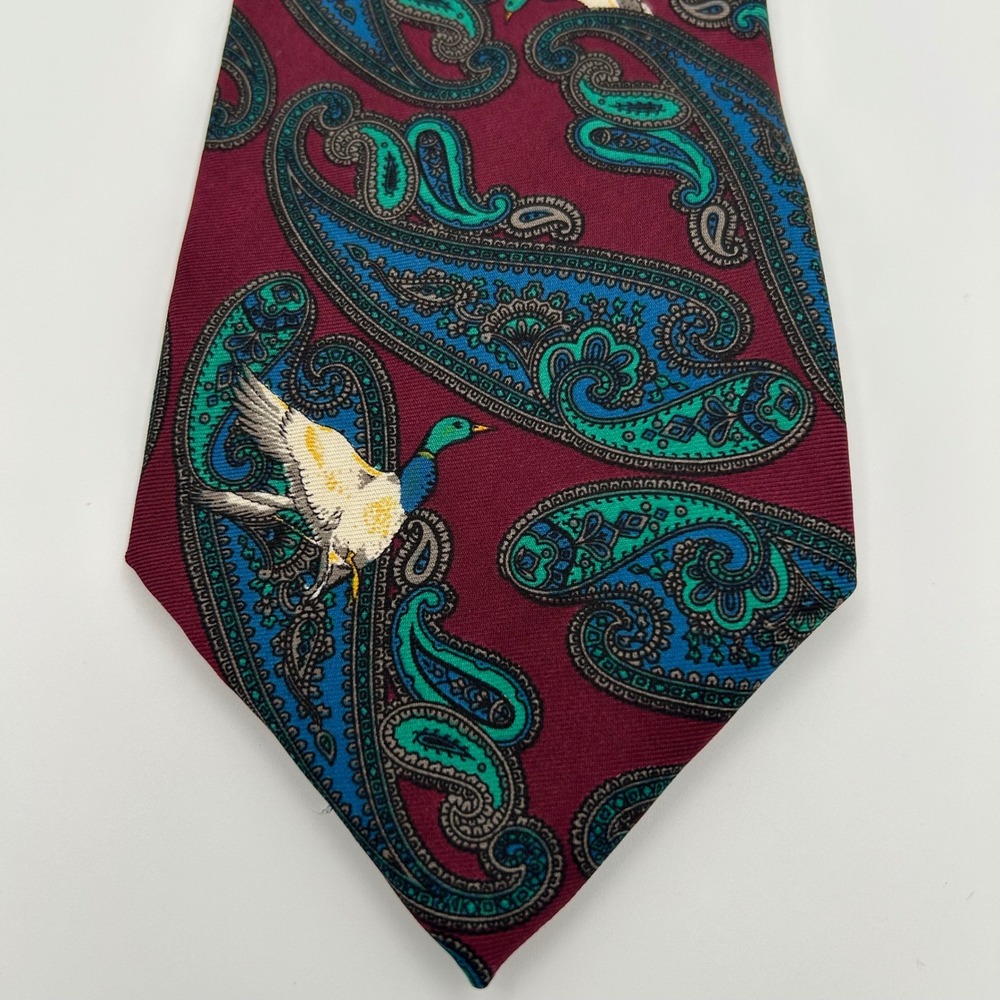 Ducks Unlimited Tie Mallard Paisley Mens OS Burgundy Silk Sporting Traditional